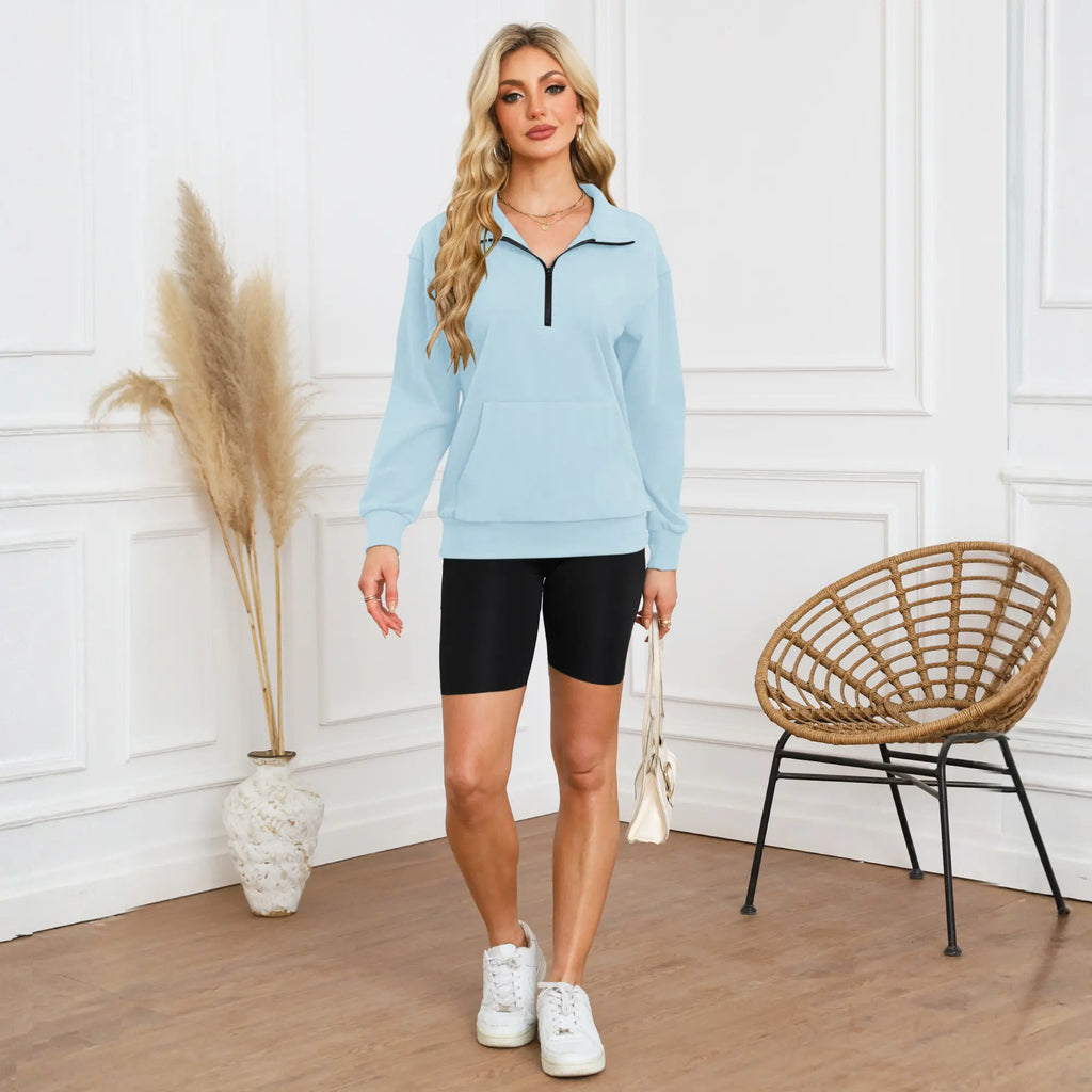 [Restock Alert] AUSELILY Women's Half Zip Sweatshirt Hoodless Hoodie Stand Collar Fleece Longsleeve Oversized Casual Style Pullover with Kangaroo Pocket Basic Minimalist Tops SpringStatements