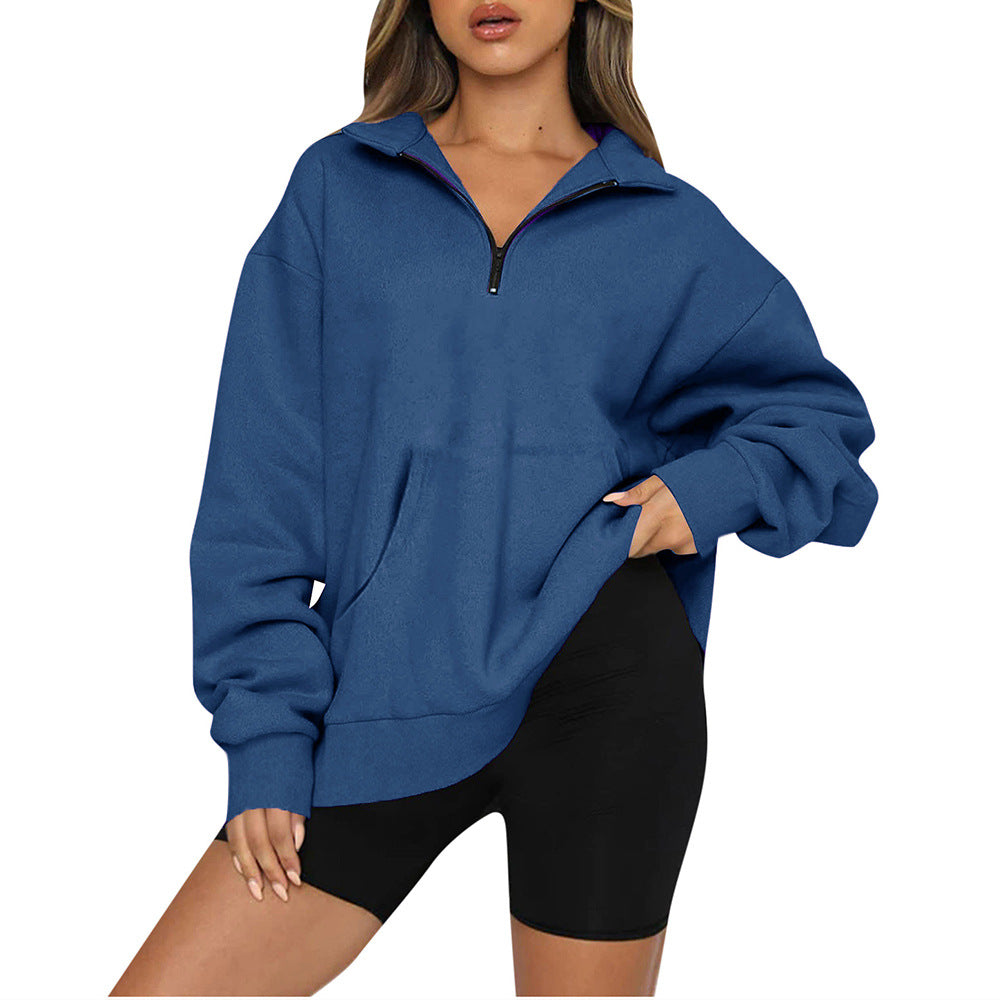 [Restock Alert] AUSELILY Women's Half Zip Sweatshirt Hoodless Hoodie Stand Collar Fleece Longsleeve Oversized Casual Style Pullover with Kangaroo Pocket Basic Minimalist Tops SpringStatements