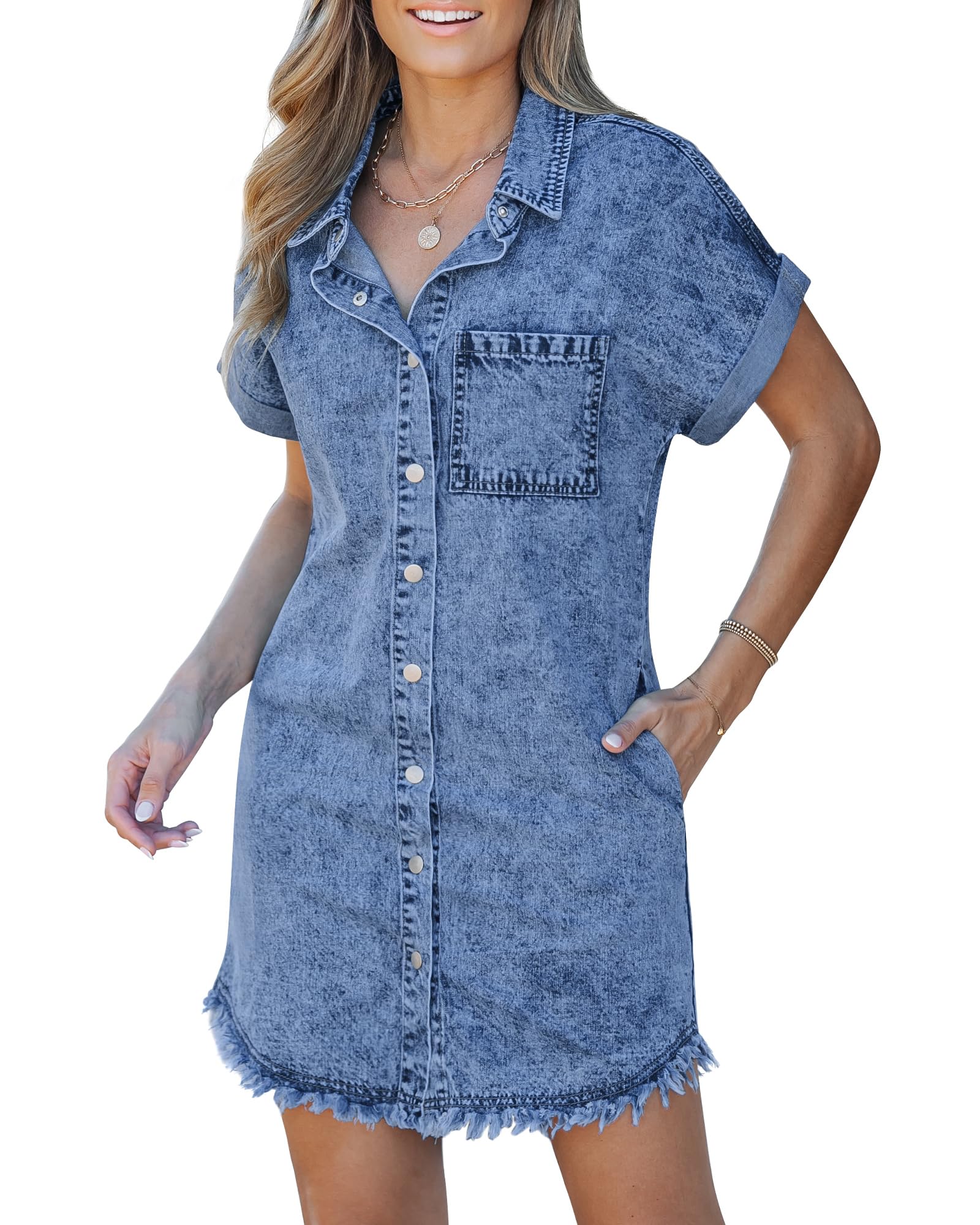 Frayed Denim Shirt Dress